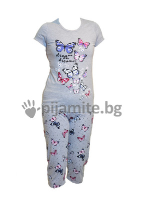 Дамска пижама - къс ръкав, 7/8 панталон Пеперуди 12638